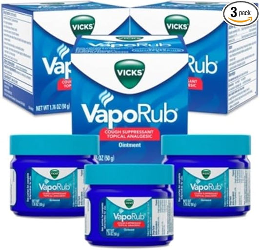 Vicks VapoRub, Original, Cough Suppressant, Topical Chest Rub & Analgesic Ointment, Medicated Vicks Vapors, Relief from Cough Due to Cold, Aches & Pains, 1.76oz each