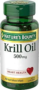 Nature's Bounty Krill Oil, Heart Health, Dietary Supplement, 500mg, Rapid Release Softgels, 30 count