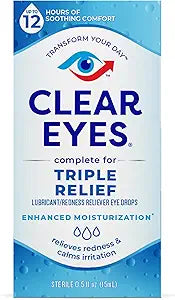 Clear Eyes Triple Relief Eye Drops, Relieves Redness & Calms Irritation, 0.5 Fl Oz