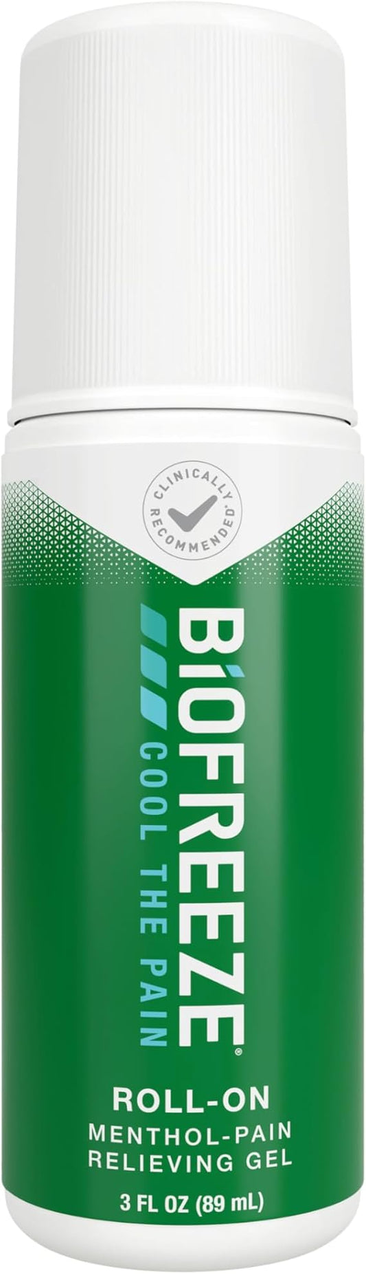 Biofreeze Roll-On Pain-Relieving Gel 3 FL OZ, Green Topical Pain Reliever For Muscles And Joints From Arthritis, Backache, Strains, Bruises, & Sprains (  age May Vary)