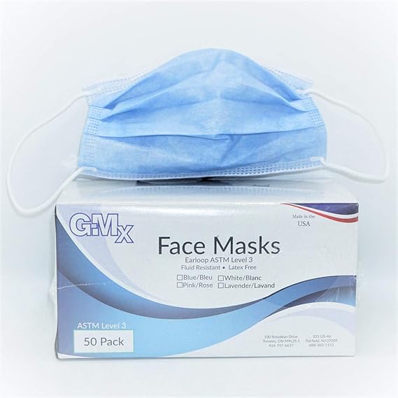 GMX Earloop ATSM 3 Face Masks Fluid Resistant, Latex Free Lavender Bx/50