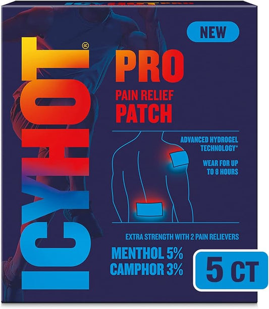 Icy Hot Pro No-Mess Pain Relief Patches with Menthol & Camphor & Advanced Hydrogel Technology, 5 Ct.