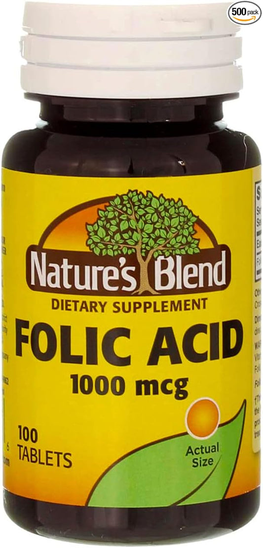 Nature`s Blend Folic Acid 1000mcg Tablets 100 Count