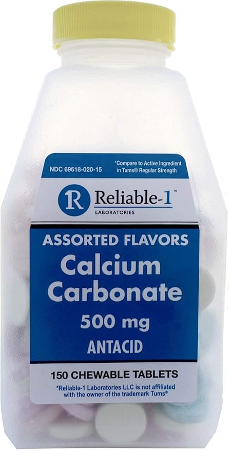 Calcium Carbonate Antacid Acid Reducer for Indigestion, Sour Stomach and Heartburn Relief | Antacid Tablets Chewable | 150 Chewable Calcium Tablets, Assorted Flavors