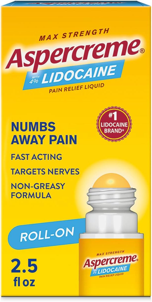 Aspercreme Odor Free Max Strength Lidocaine Pain Relief Liquid with Roll-On No Mess Applicator, 2.5 oz.