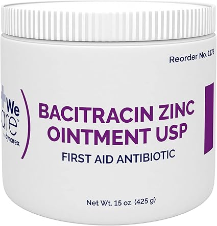 Dynarex Bacitracin Zinc Ointment USP - Wound Healing Treatment for Minor Cuts, Itchy Diaper Rashes and First Degree Burns - 1 Jar - 15 oz. / 425 grams
