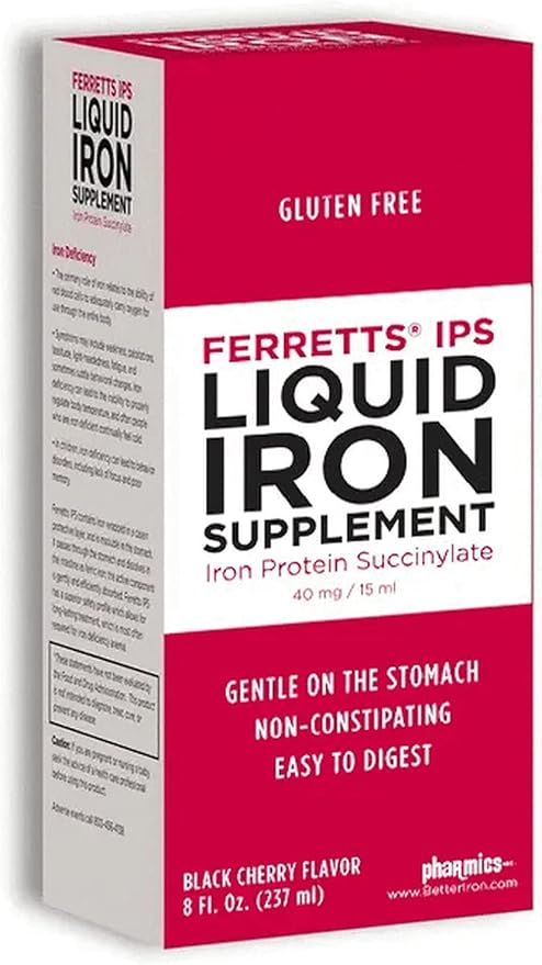 Ferretts IPS Liquid Iron Supplement by Pharmics - Better Tolerability and Absorption - Black Cherry Flavor, 8 Ounces