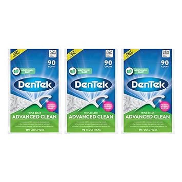 DenTek Triple Clean Advanced Clean Floss Picks, No Break & No Shred Floss, 90 Count
