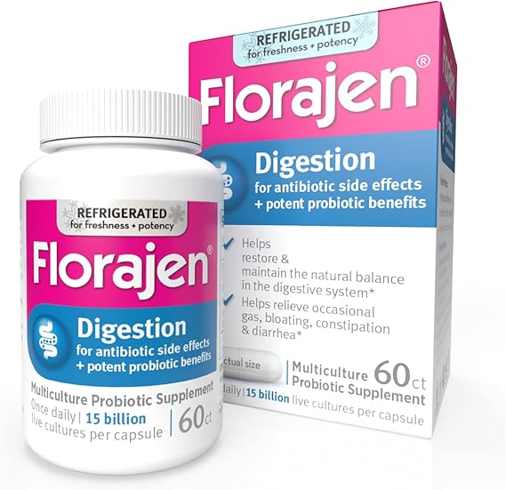 Florajen Digestion Probiotics, Gut Health Supplement with Constipation and Bloating Relief for Adults, 60 Count (Refrigerated)