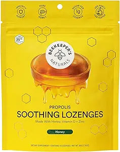 Soothing Honey Cough Drops - Immune Support with Vitamin D, Zinc and Propolis - by Beekeeper's Naturals - Throat Soothing Lozenges, 14 Ct