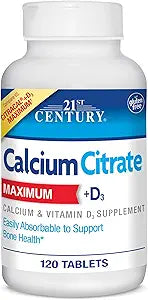 21st Century Calcium Citrate Capsules Plus Max D, 120 Count (27493)