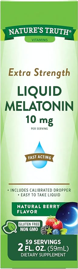 Liquid Melatonin Drops | 10 mg | 2 Fl oz Maximum Strength for Adults | Berry Flavor | Vegetarian, Non-GMO, Gluten Free | by Nature's Truth