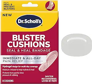 Dr. Scholl's BLISTER CUSHIONS Seal & Heal Bandage with Hydrogel Technology, 8 Count // Immediate Pain Relief All Day Thin, Flexible & Nearly Invisible Moisture Infused