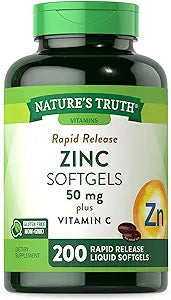 Nature's Truth Zinc 50mg with Vitamin C | 200 Liquid Softgels | Non-GMO & Gluten Free Supplement