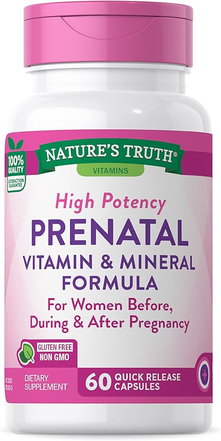 Prenatal Vitamins With Folic Acid | 60 Capsules | Non-GMO & Gluten Free Supplement | By Nature's Truth