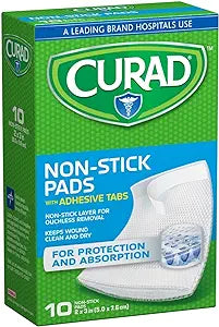 Curad Non-Stick Pads, 2 Inches X 3 Inches with Adhesive Tabs, 10 Count