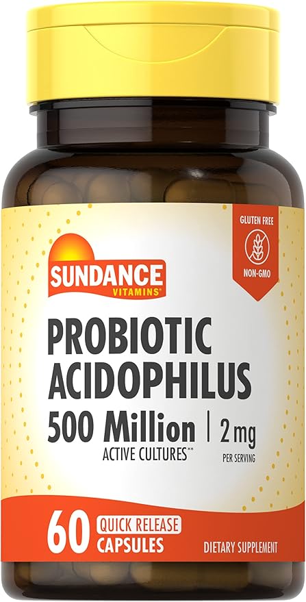 Probiotic Acidphilus 2mg | 60 c?sulas de liberaci? r?ida | 500 millones de cultivos activos | Suplemento sin OMG, sin gluten | por Sundance