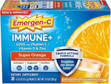 Emergen-C Immune+ Triple Action Immune Support Powder, BetaVia (R), 1000mg Vitamin C, B Vitamins, Vitamin D and Antioxidants, Super Orange ·30 Count (   1)