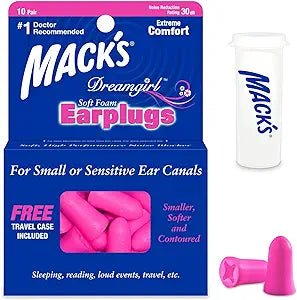 Mack's Dreamgirl Soft Foam Earplugs, 10 Pair, Pink - Small Ear Plugs for Sleeping, Snoring, Studying, Loud Events, Traveling & Concerts