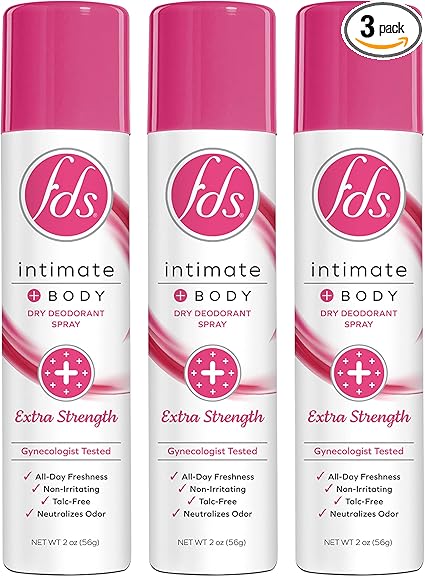 FDS Intimate Deodorant Spray, Extra Strength, 2 oz  Feminine Spray for All Day Freshness & Odor Protection; pH-balanced, Talc-Free, Gynecologist Tested
