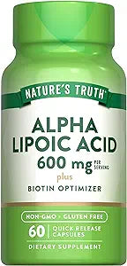 Alpha Lipoic Acid 600mg | Plus Biotin Optimizer | 60 Capsules | Non-GMO & Gluten Free Supplement | by Nature's Truth