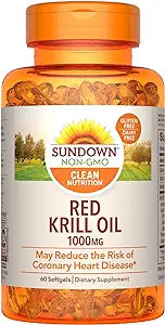 Sundown Red Krill Oil 1000 mg Softgels, Supports Heart Health, 60 Count