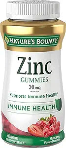 Nature's Bounty Zinc Gummies, 70 Count, 30 mg Zinc, Mixed Berry Flavor, Immune Support, Antioxidant Health, #1 Brand