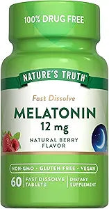 Melatonin 12mg | 60 Fast Dissolve Tablets | Natural Berry Flavor | Vegan, Non-GMO & Gluten Free | by Nature's Truth