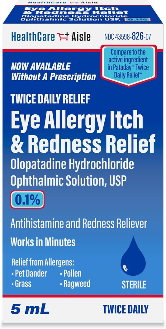 HealthCareAisle Eye Allergy Itch & Redness Relief - Olopatadine Hydrochloride Ophthalmic Solution USP, 0.1% ·5mL ·Eye Allergy & Redness Relief Drops