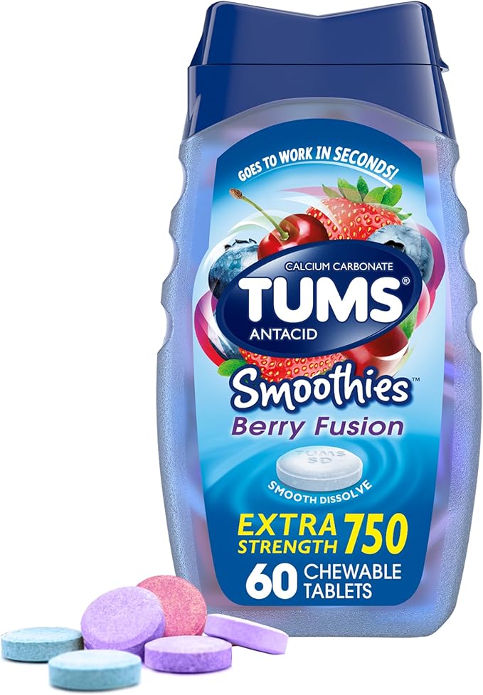 TUMS Antacid Smoothies Berry Fusion Tablets 60 Count