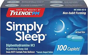 Tylenol Simply Sleep Nighttime Sleep Aid (25 mg), 100-Count Caplets 