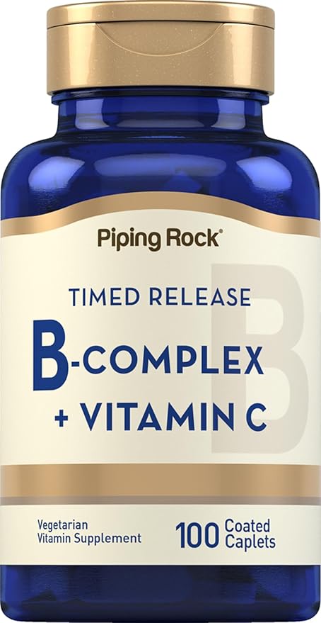 Piping Rock Vitamin B Complex | 100 Coated Caplets | with Vitamin C | Vegetarian, Non-GMO, Gluten Free Supplement