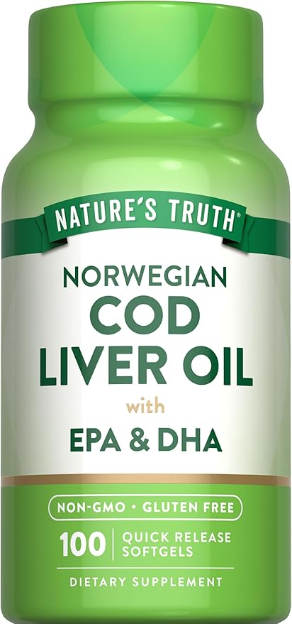 Nature's Truth Norwegian Cod Liver Oil | 100 Softgels | with EPA & DHA | Non-GMO, Gluten Free Supplement