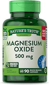 Magnesium Oxide Capsules 500mg | 90 Count | Non-GMO & Gluten Free High Strength Supplement | by Nature's Truth