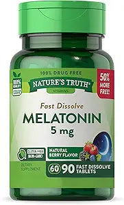 Melatonin 5 mg | 90 Fast Dissolve Tablets | Natural Berry Flavor | Vegetarian, Non-GMO & Gluten Free Supplement | by Nature's Truth