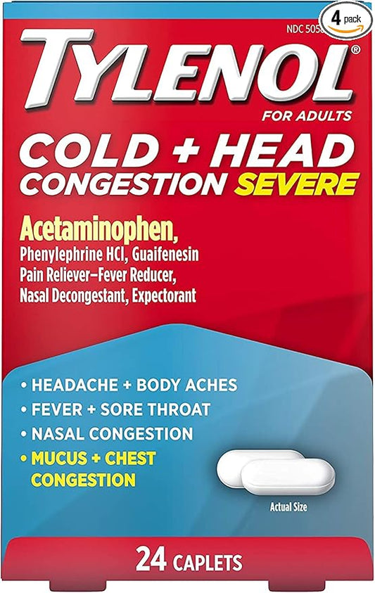 TYLENOL Adult Cold Head Congestion Caplets, Severe, 24 ea 