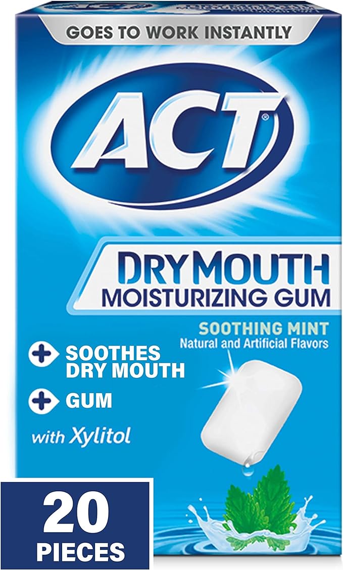 ACT Dry Mouth Moisturizing Gum, 20 Pieces, With Xylitol, Sugar Free Soothing Mint