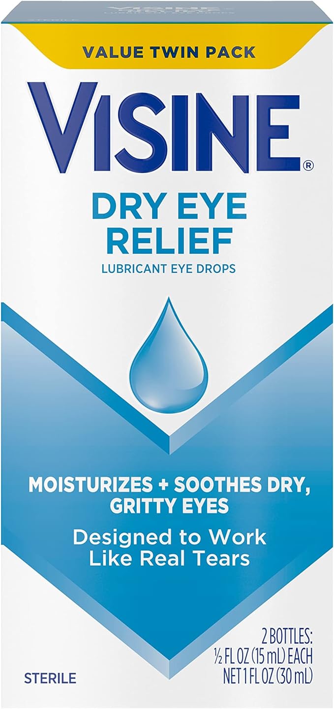 Visine Dry Eye Relief Lubricant Eye Drops to Moisturize and Soothe Irritated, Gritty and Dry Eyes, Designed to Work like Real Tears, Polyethylene Glycol 400,   0.5 fl. oz