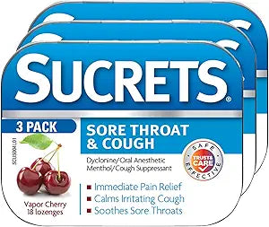 Sucrets Lozenges, Sore Throat & Cough Vapor Cherry, 18 ct 