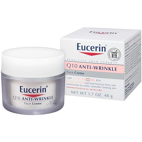 Eucerin Q10 Anti-Wrinkle Face Cream, Unscented Face Cream for Sensitive Skin, 1.7 Oz Jar