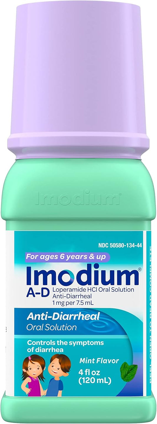 Imodium A-D Children's Liquid Anti-Diarrheal Medicine with Loperamide Hydrochloride for Diarrhea Symptom Treatment & Control for Kids, Mint Flavor, 4 fl. oz