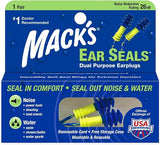 Mack? Ear Seals Earplugs, 1 Pair with Detachable Cord - 26db High NRR - Dual Purpose Comfortable Ear Plugs for Noise Reduction and Blocking Water