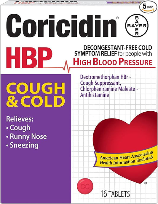 Coricidin HBP Cough and Cold Tablets-16 ct. (Quantity of 5)