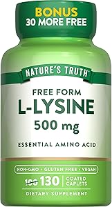 Nature's Truth L-Lysine 500mg | 130 Caplets | Free Form | Essential Amino Acid | Non-GMO & Gluten Free Supplement