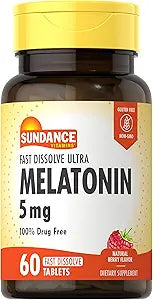 Fast Dissolve Melatonin 5mg | 60 Tablets | Natural Berry Flavor | Vegetarian, Non-GMO, Gluten Free Supplement | by Sundance