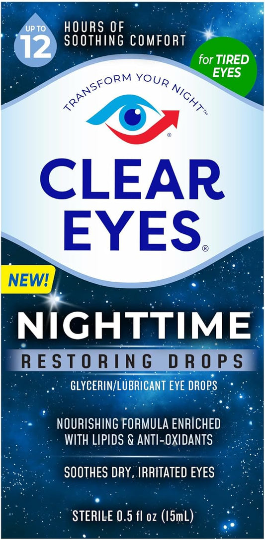 Clear Eyes Nighttime Restoring Eyes Drops, Nighttime Relief Dry Eye Drops, 0.5 Fl Oz