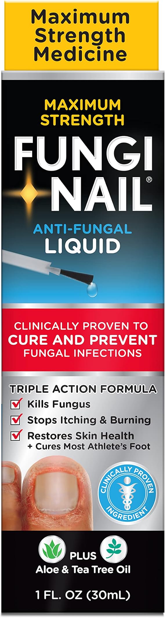 Fungi-Nail Anti-Fungal Liquid Solution, Kills Fungus That Can Lead to Nail & Athlete's Foot with Tolnaftate & Clinically Proven to Cure and Prevent Fungal Infections 1 Fl Oz