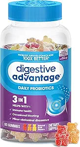 Digestive Advantage Probiotics For Digestive Health, Probiotic Gummies & Vit D, Daily Probiotics For Women &Men Occasional Bloating, Minor Abdominal Discomfort & Gut Health, 80ct Natural Fruit Flavors