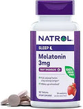 Natrol Melatonin 3mg, Strawberry-Flavored Dietary Supplement for Restful Sleep, 90 Fast-Dissolve Tablets, 90 Day Supply