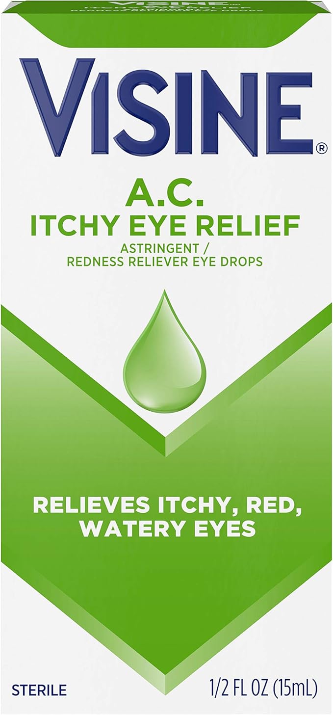 Visine A.C. Itchy Eye Relief Eye Drops with Zinc Sulfate & Tetrahydrozoline HCl, Eye Drop Treatment with Redness Reliever & Astringent for Itchy, Red, Watery & Irritated Eyes, 0.5 fl. oz